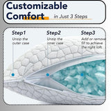 QUTOOL Cooling Bed Pillows for Sleeping Shredded Memory Foam Pillows Adjustable Gel Pillows for Side Stomach Back Sleepers Washable Removable Cover Standard Size Pack of 1
