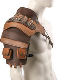 Single Shoulder Armor Vials Coin Pouch Retro Medieval Knight Shoulder Armors Pauldron Renaissance Cosplay Viking Costume (Brown a)
