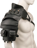 Single Shoulder Armor Vials Coin Pouch Retro Medieval Knight Shoulder Armors Pauldron Renaissance Cosplay Viking Costume (Black)