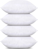 Bedding Throw Pillows (Set of 4, White), 18 x 18 Inches Pillows for Sofa, Bed and Couch Decorative Stuffer Pillow
