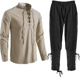 Halloween Renaissance Costume Set Medieval Pirate Shirt Pants Viking Chian Belt Coin Purse Bracers Accessory