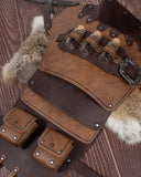 Single Shoulder Armor Vials Coin Pouch Retro Medieval Knight Shoulder Armors Pauldron Renaissance Cosplay Viking Costume (Brown a)