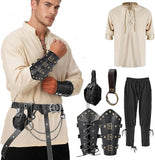 Halloween Renaissance Costume Set Medieval Pirate Shirt Pants Viking Chian Belt Coin Purse Bracers Accessory