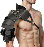 Single Shoulder Armor Vials Coin Pouch Retro Medieval Knight Shoulder Armors Pauldron Renaissance Cosplay Viking Costume (Black)