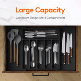 Large Silverware Drawer Organizer, Expandable Utensil Tray for Kitchen, BPA Free Flatware and Cutlery Holder, Adjustable Plastic Storage for Spoons Forks Knives, Large, Black