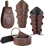 3 PCS Renaissance Accessories, Viking Belt, Medieval Vintage Belt Pouch & Leather Bracers for Halloween LARP Cosplay